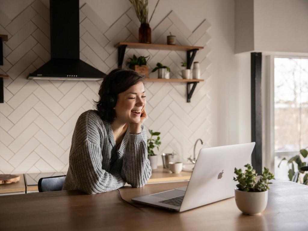 Woman speaking during a conference call on her computer
